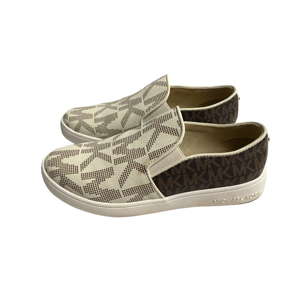 Michael Michael Kors Youth Size 2 Flat Fashion Sneaker Shoes Brown Tan Slip On S
